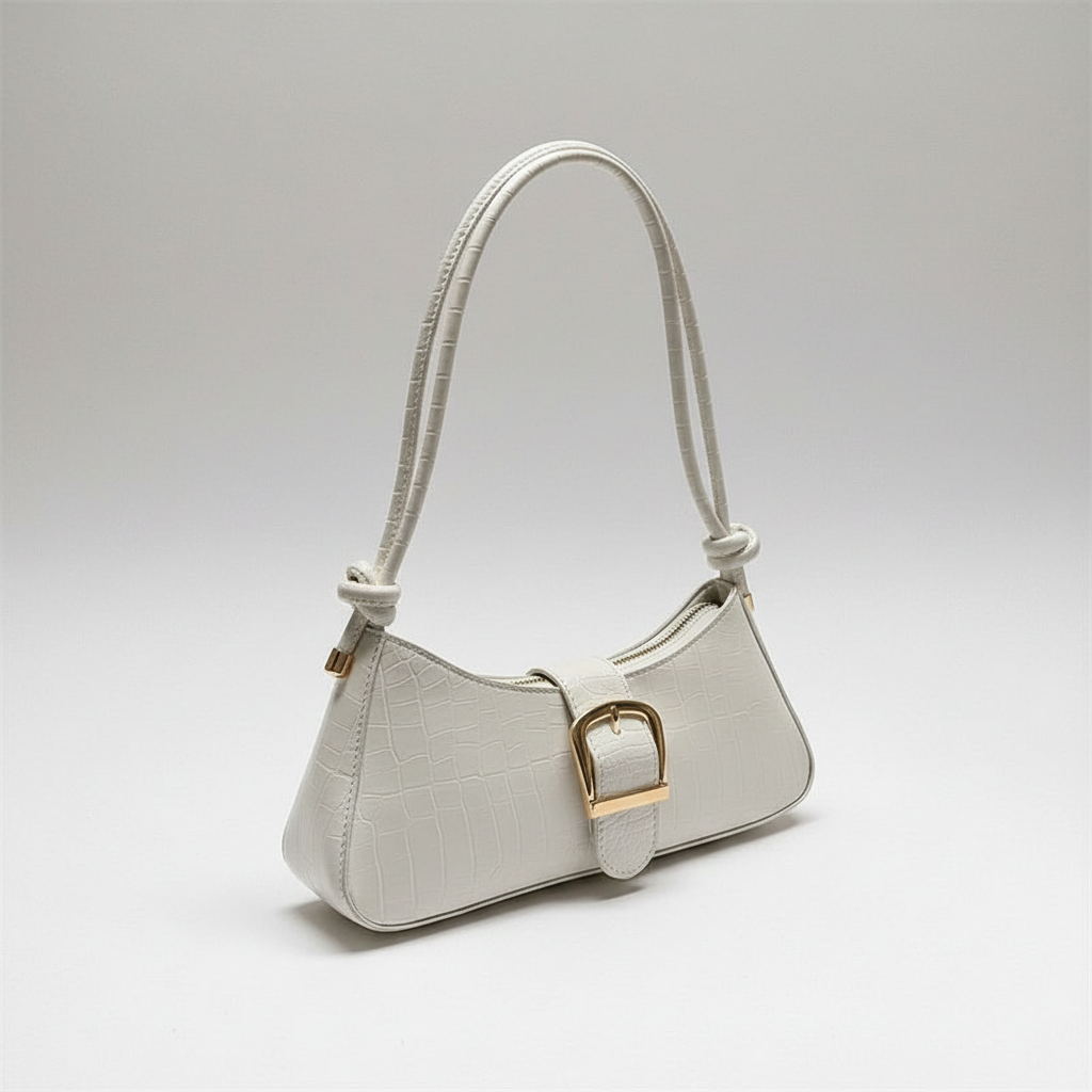 Sac baguette blanc effet croco