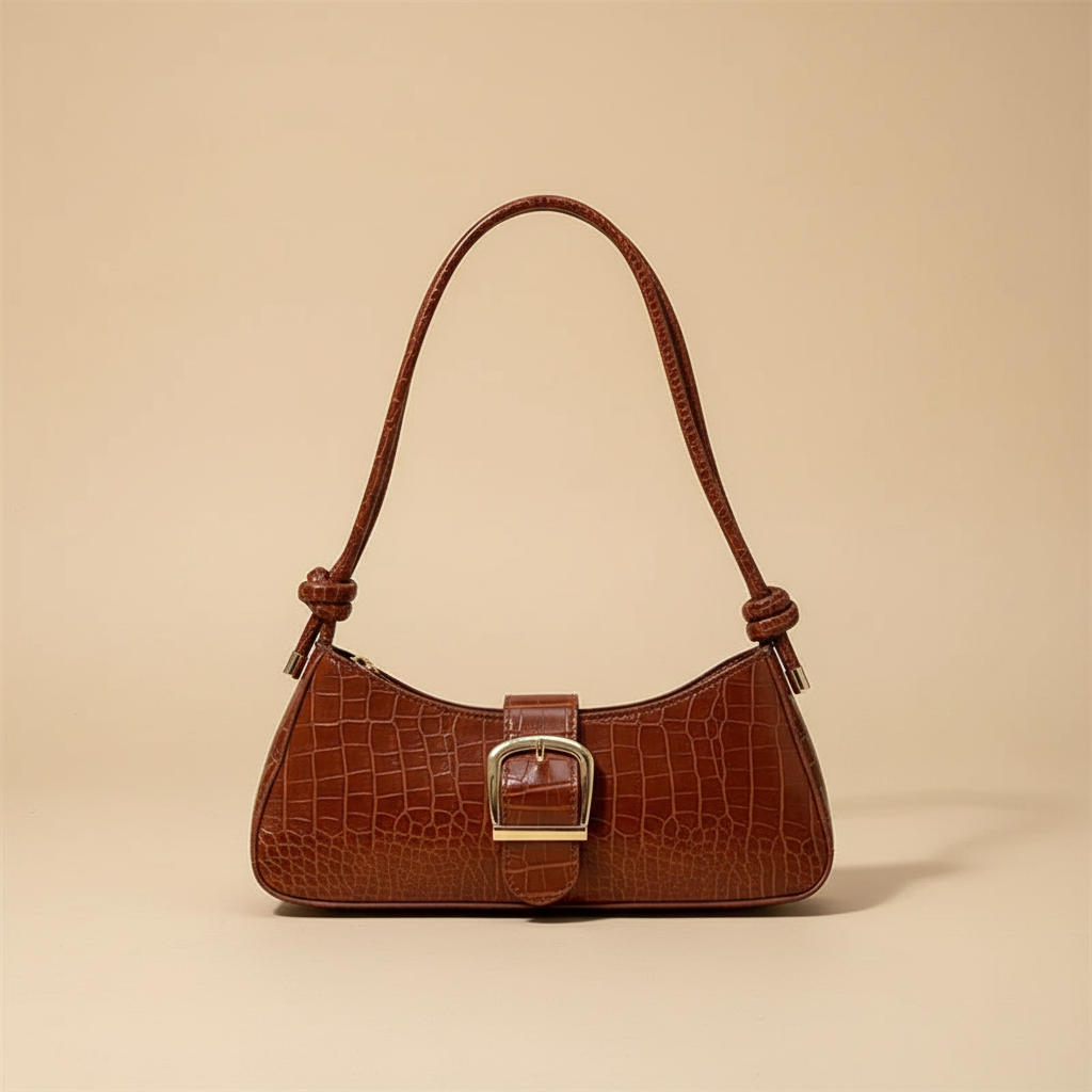 Sac baguette cognac effet croco