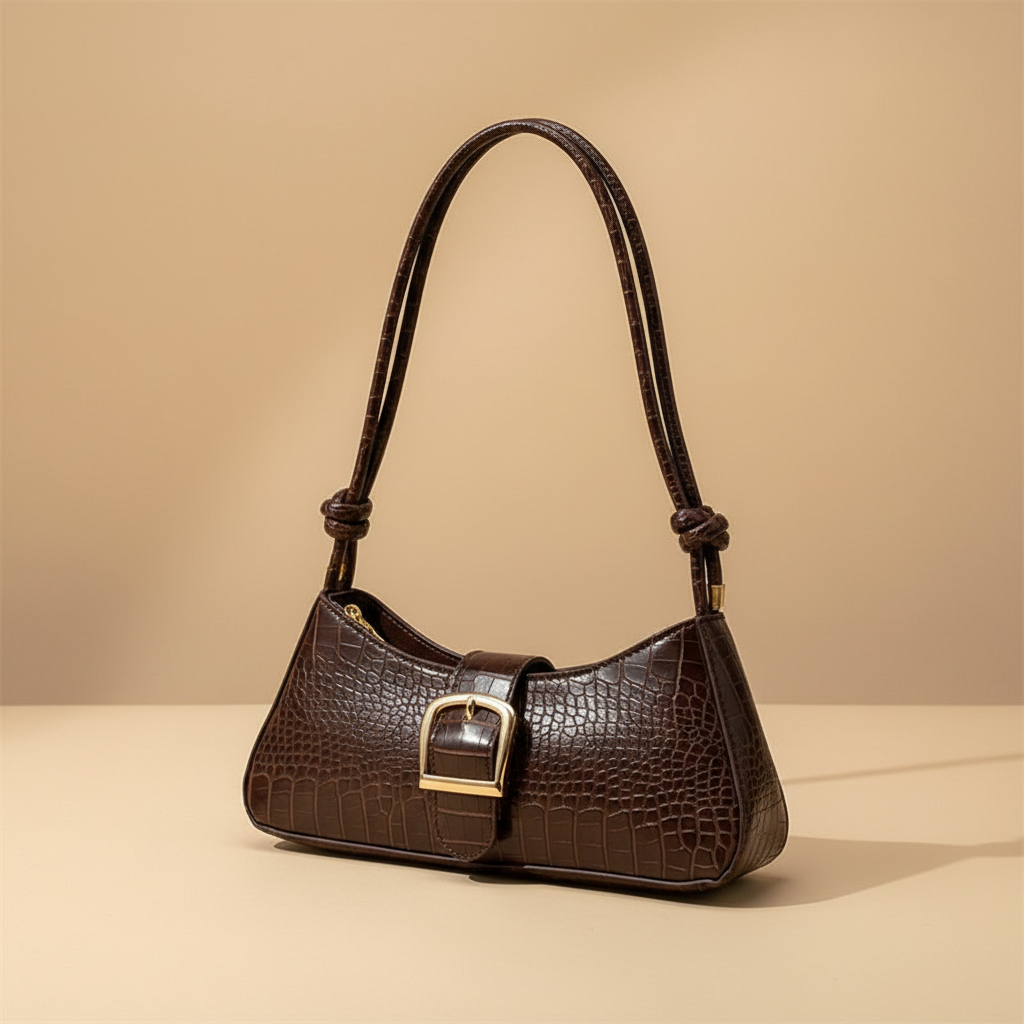 Sac baguette marron effet croco