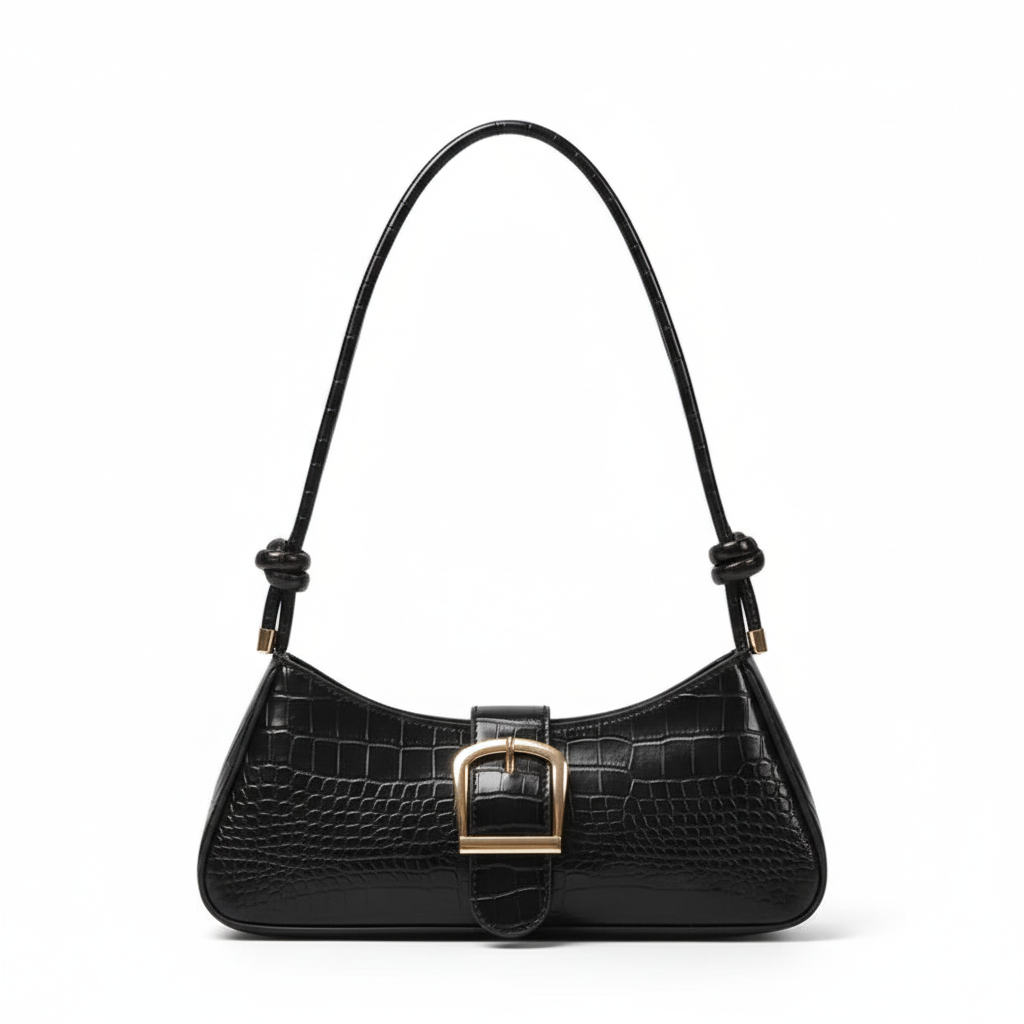 Sac baguette noir effet croco