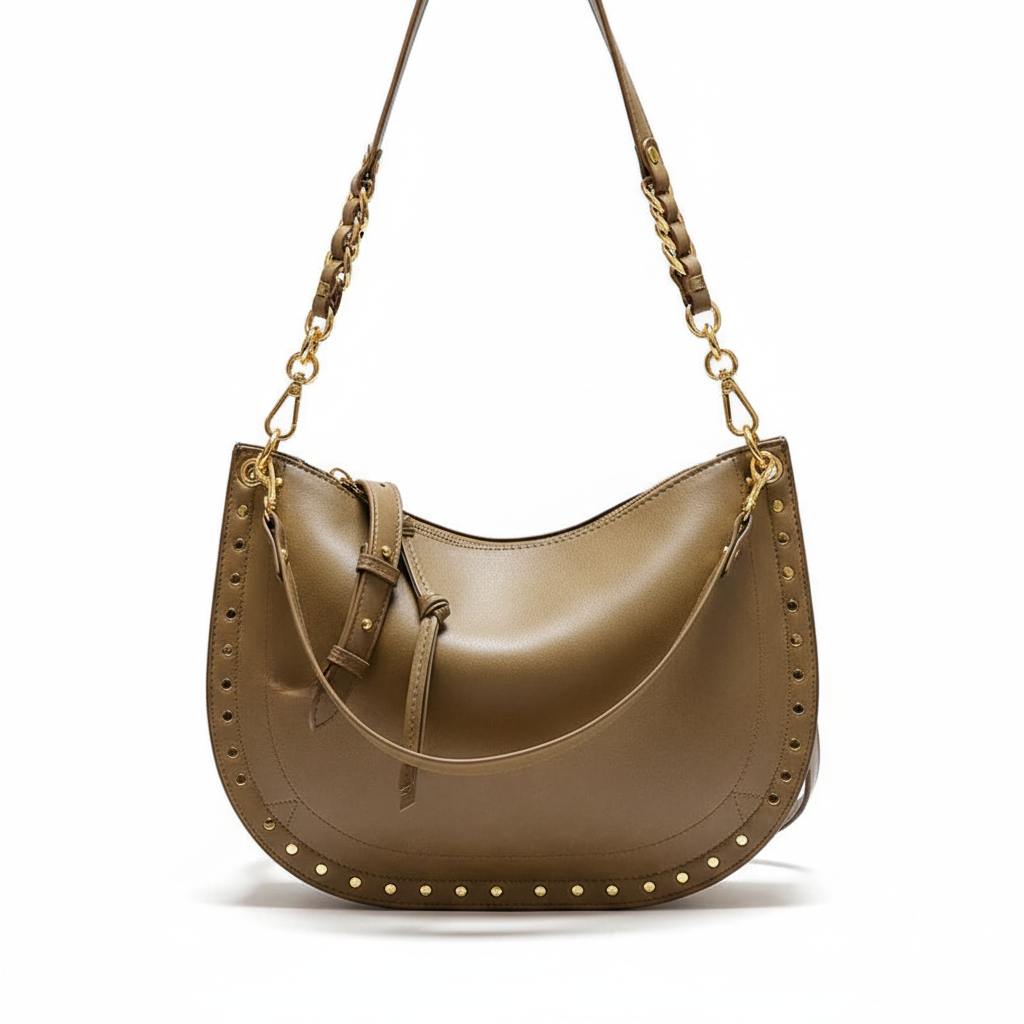 Sac hobo beige avec clous dorés