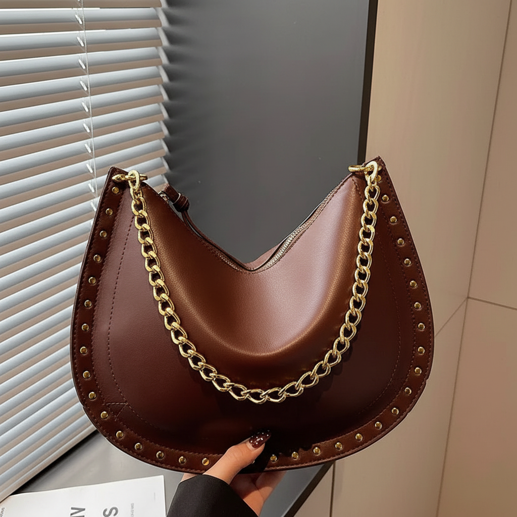 Sac hobo de luxe avec clous dorés