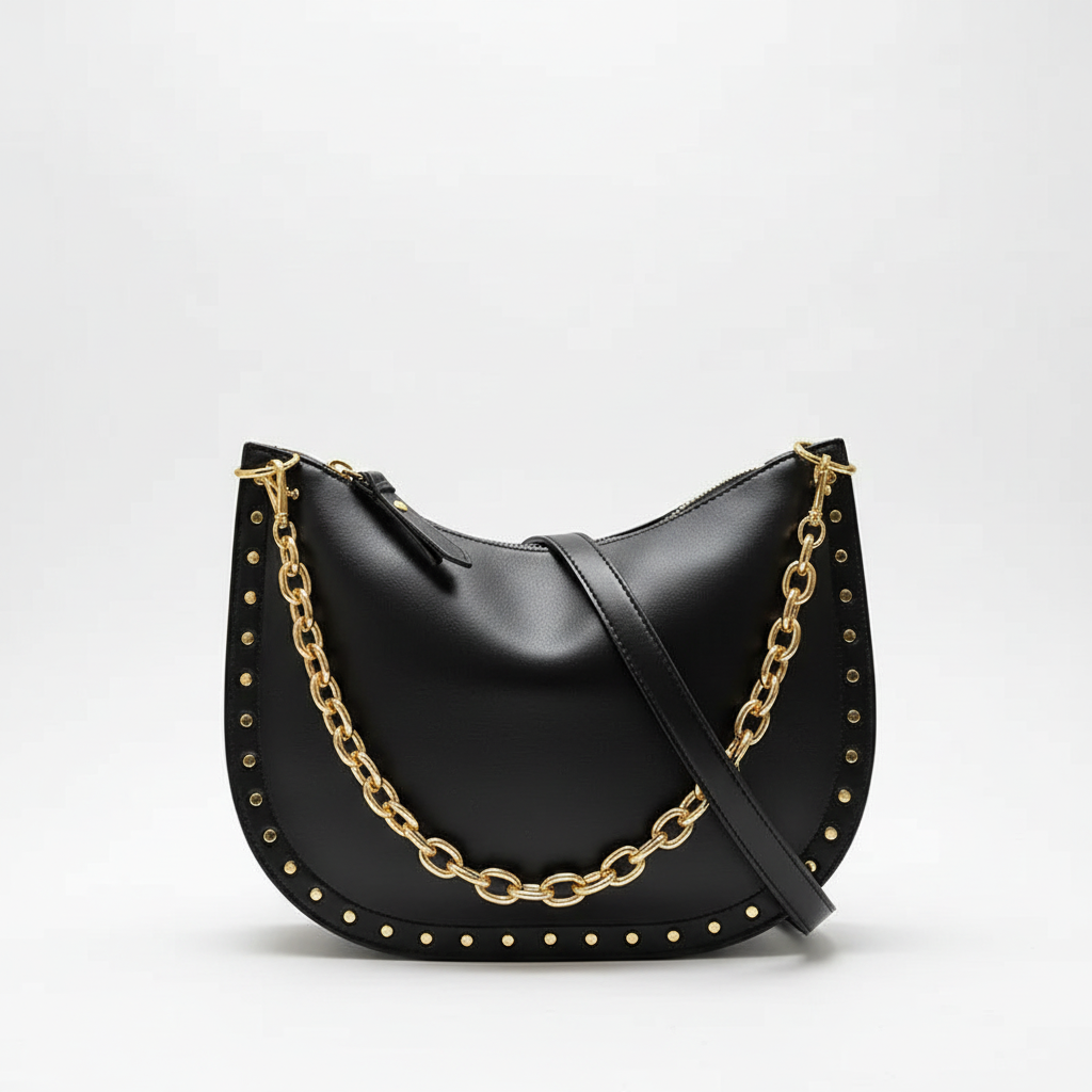 Sac hobo noir avec clous dorés