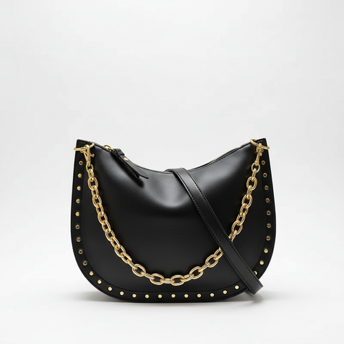 Sac hobo noir avec clous dorés